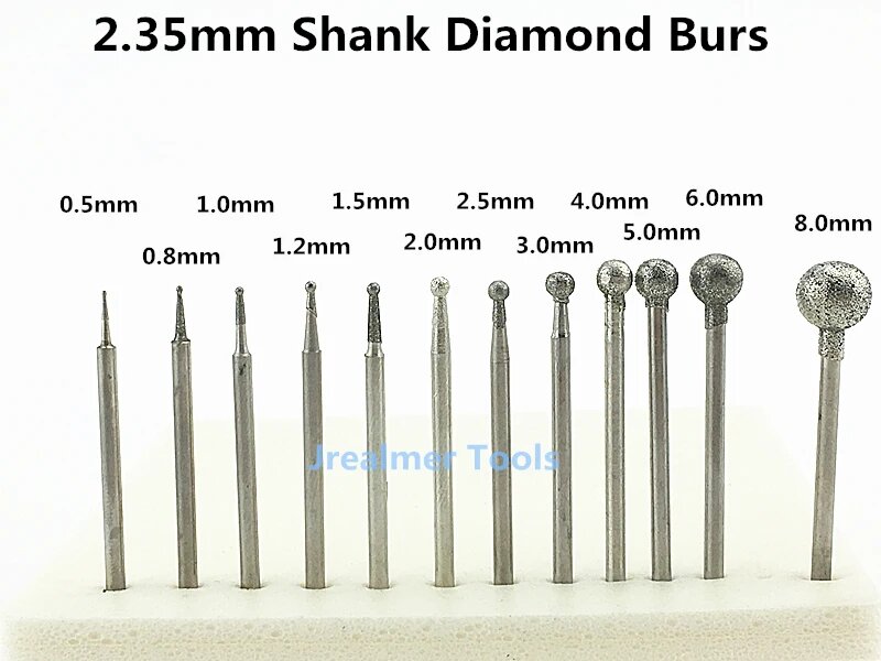 Jrealmer 10 шт. 235 мм хвостовик круглый шар алмазные фрезы Dremel Burr вращающийся инструмент стоматологическая гравировка травление абразивный инструмент 10pcs Dia 1.0mm