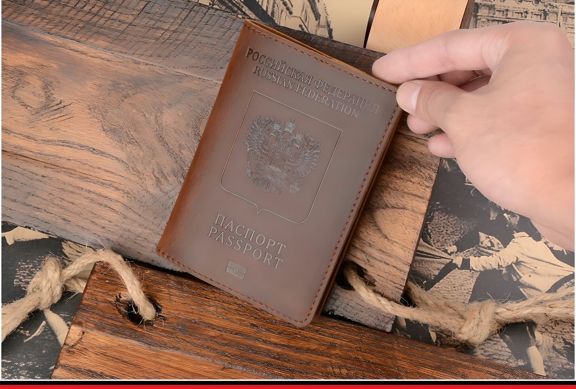 Обложка для паспорта КожаноFF, коричневый; зернистый; матовый — фото 1