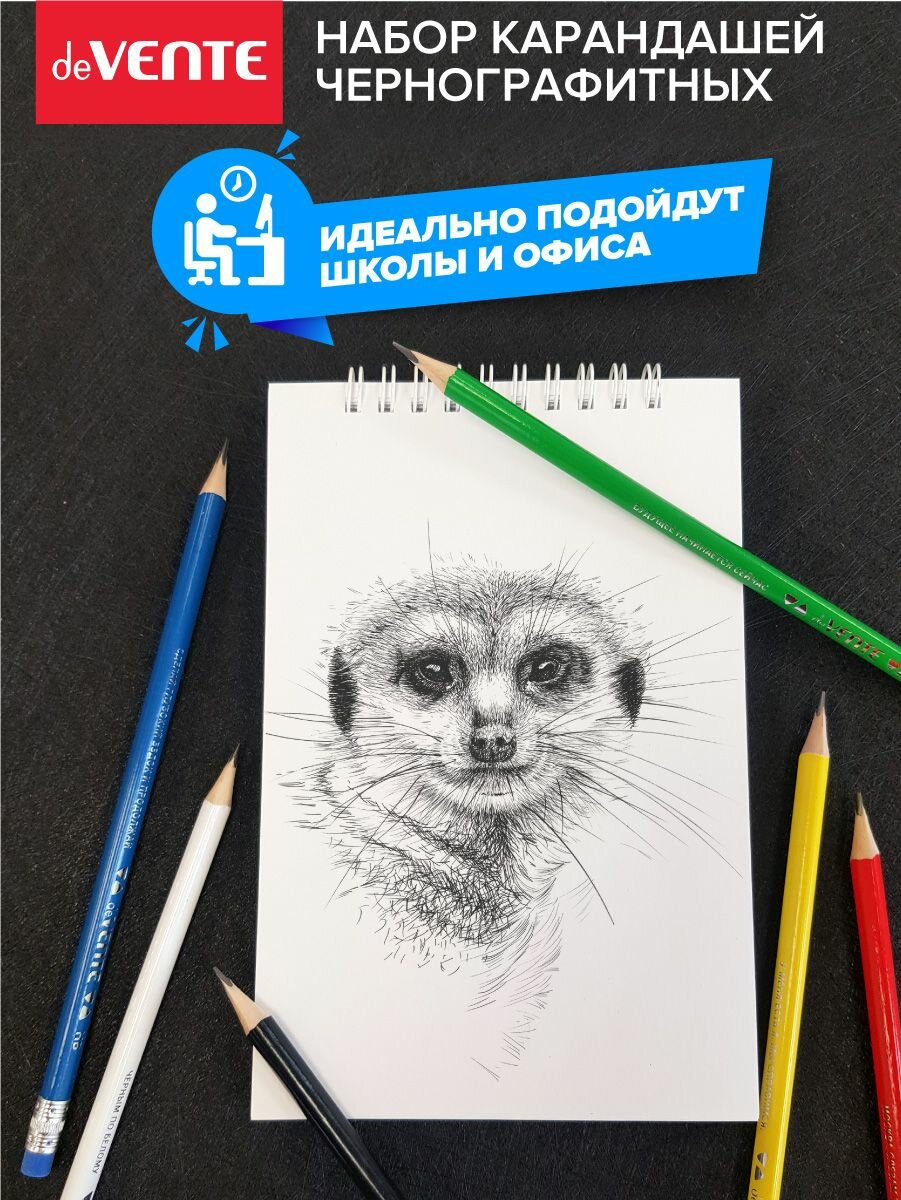 Набор простых чернографитный карандашей для рисования с ластиком и фразами на корпусе 6 шт — фото 1