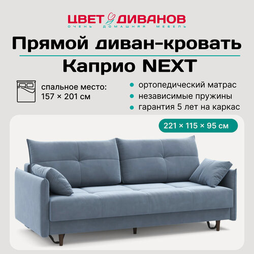 Изображение товара Прямой диван кровать Цвет Диванов Каприо NEXT 22 221 раскладной, пружинный ортопедический матрас, велюр, металлокаркас