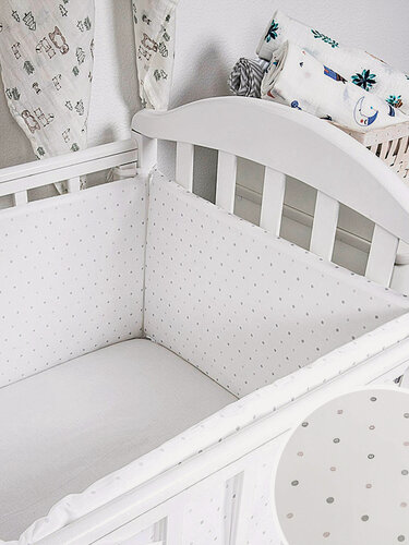 Изображение товара Бортики в кроватку Tessolo Home "Горох", плоские, съёмные чехлы, 4 шт