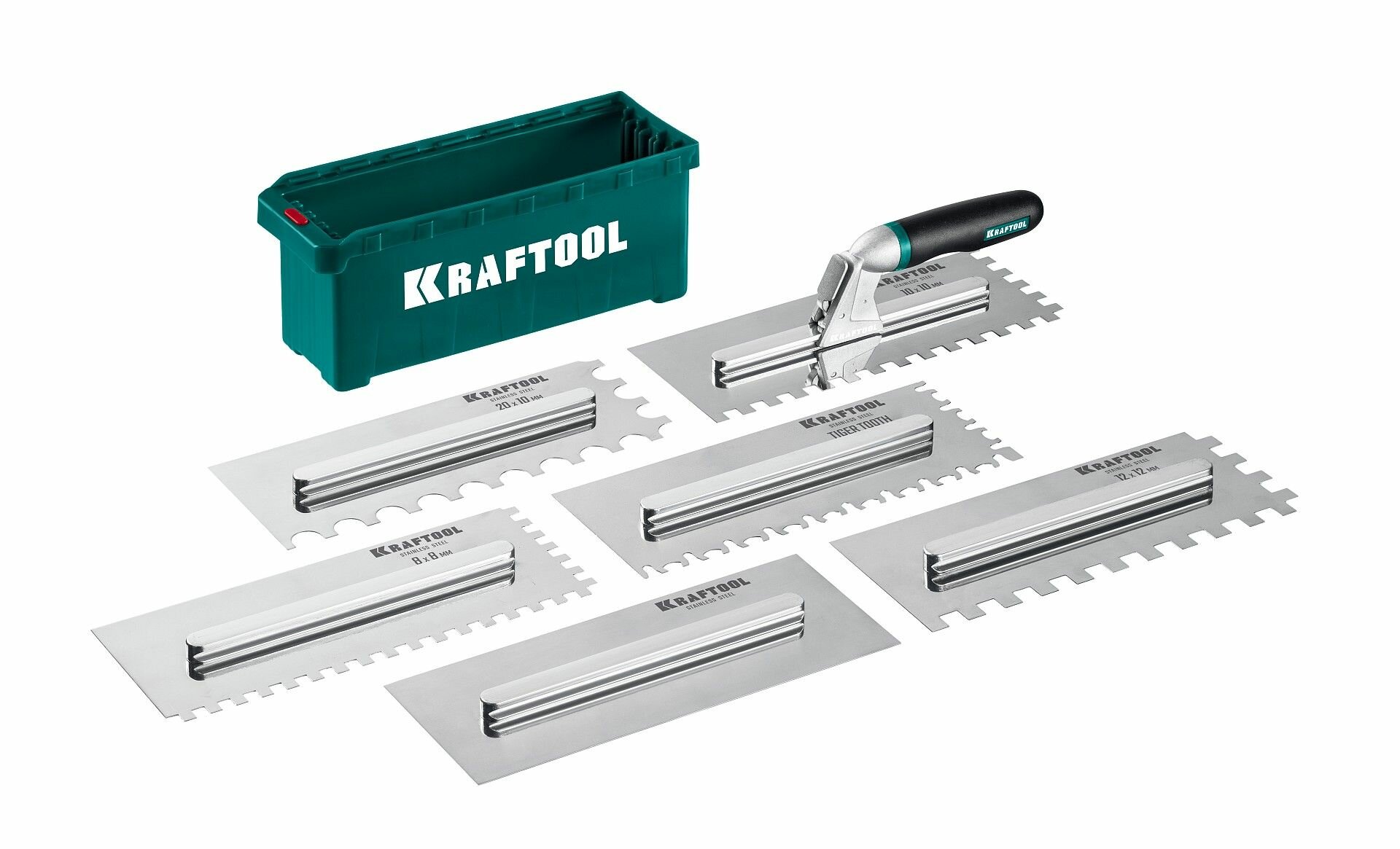 Набор гребенок KRAFTOOL, 280х115 мм, нержавеющие, сменная 2к ручка, 6 шт, пластиковый кейс 33268-H6