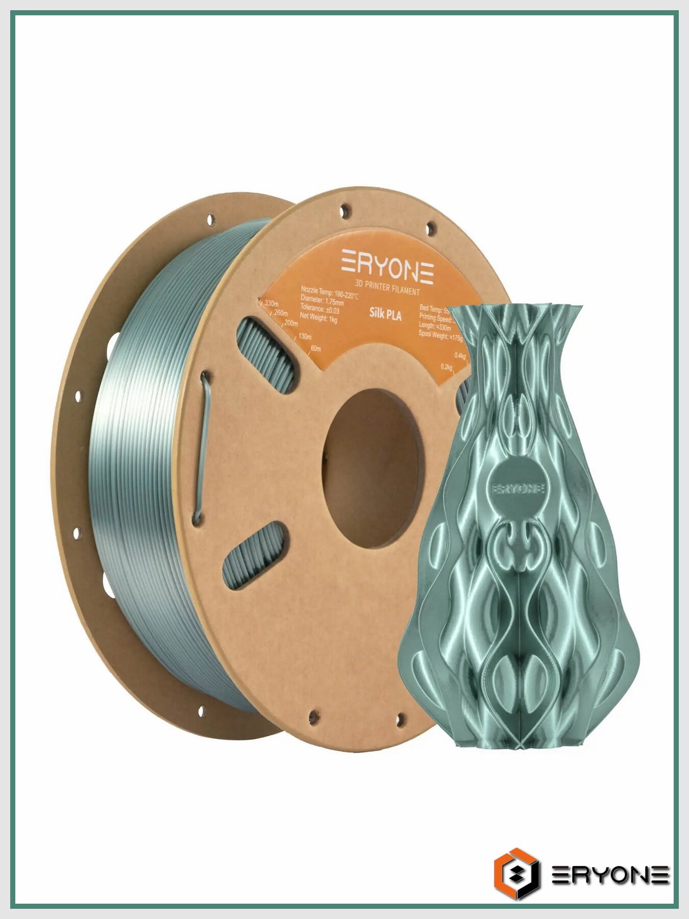 PLA Silk Emerald Green 1,75 мм 1 кг (Eryone) Изумрудно-зеленый