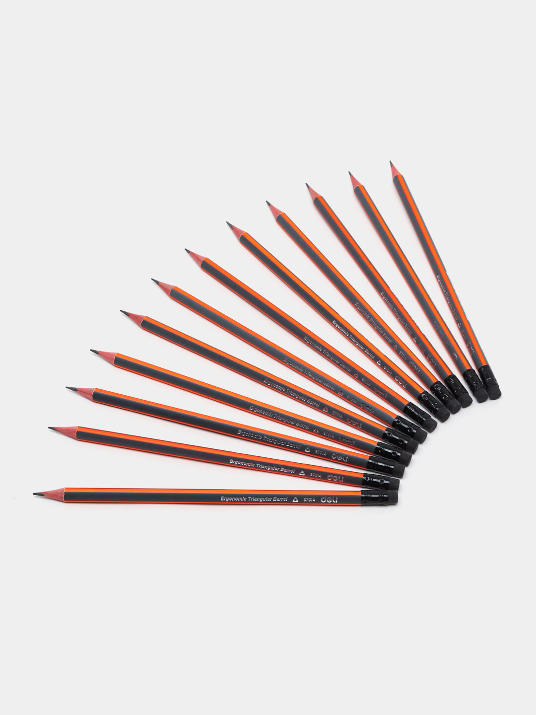 Набор черных карандашей, Deli в упаковке 12 шт, HB 37014 с ластиками — фото 1