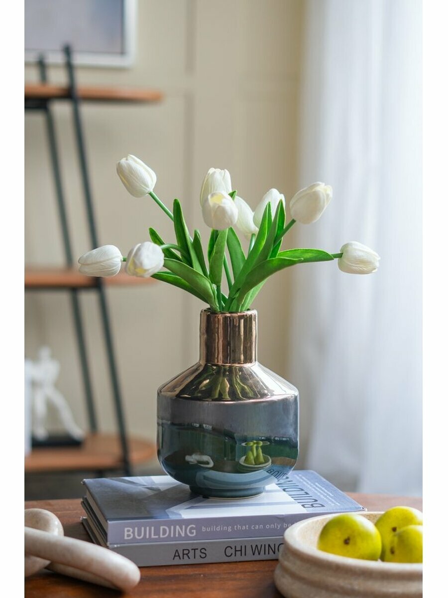 C6110 Ваза настольная для сухоцветов 16х16х20см, керамика, зеленая, Glasar