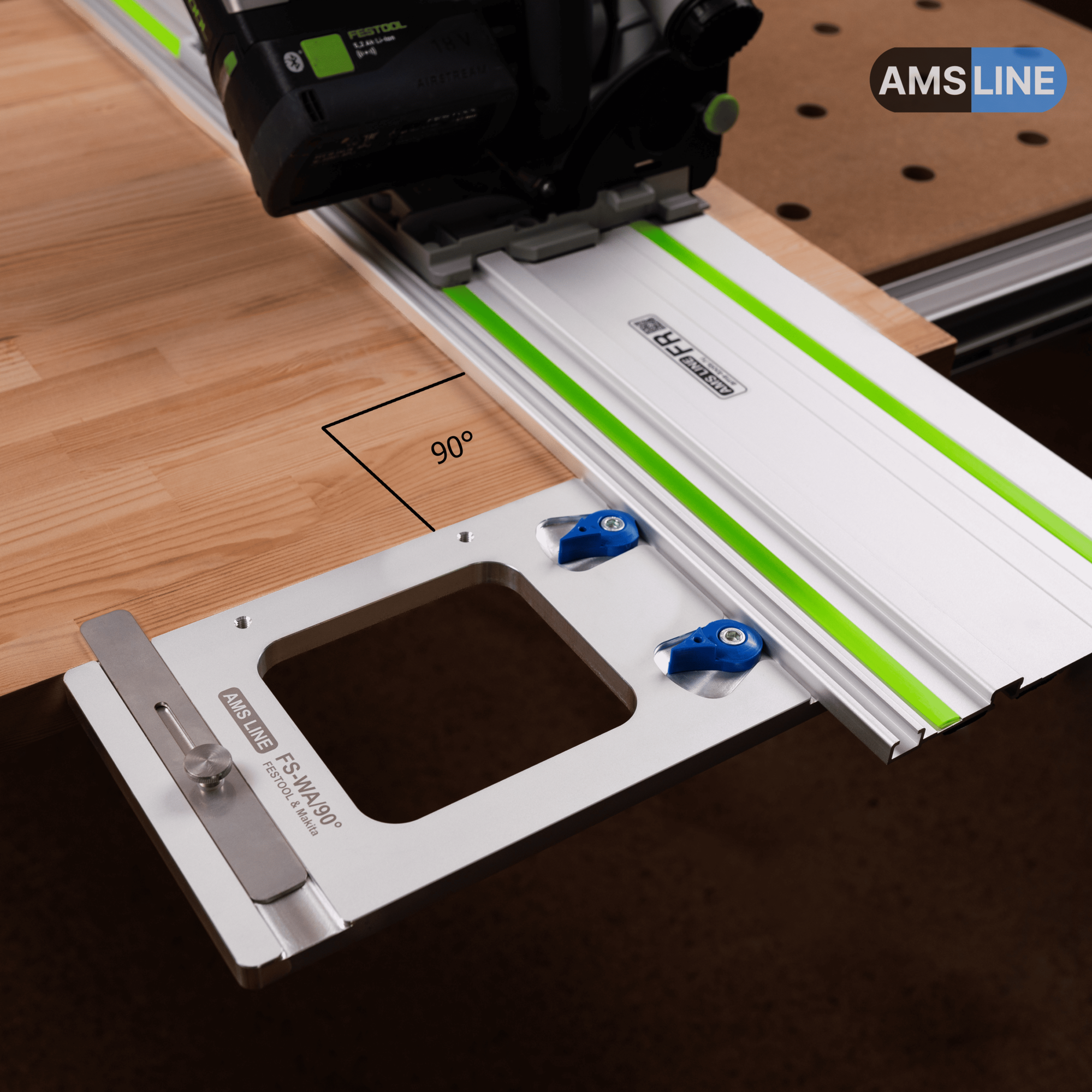 Угловой упор AMS FS-WA/90 2.0 для направляющих шин Festool, Makita, алюминиевый