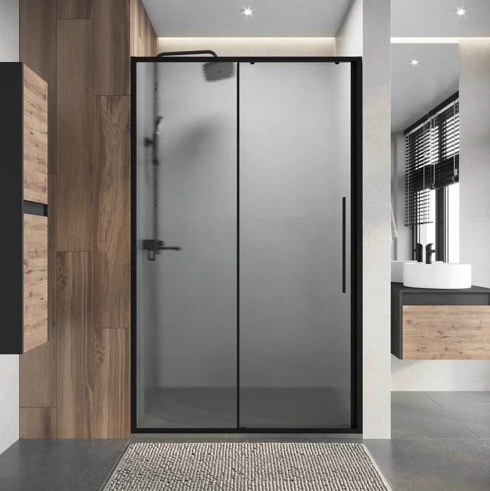 Душевая дверь в нишу Niagara Nova NG-84-L12CHB стеклянная раздвижная 120 см с черным профилем одностворчатая угловая