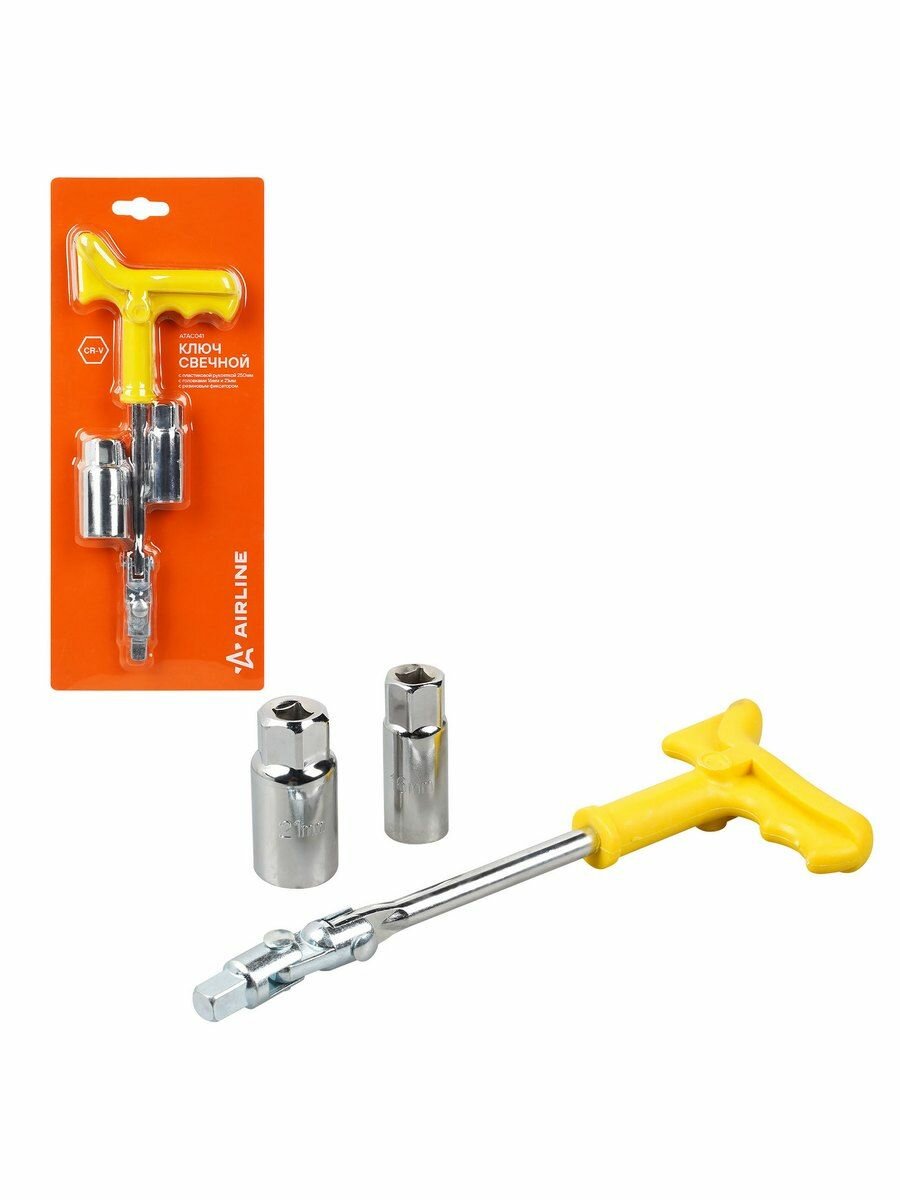 Ключ свечной с пластиковой рукояткой 250 мм с головками 16 мм и 21 мм с резиновым фиксатором AIRLINE ATAC041