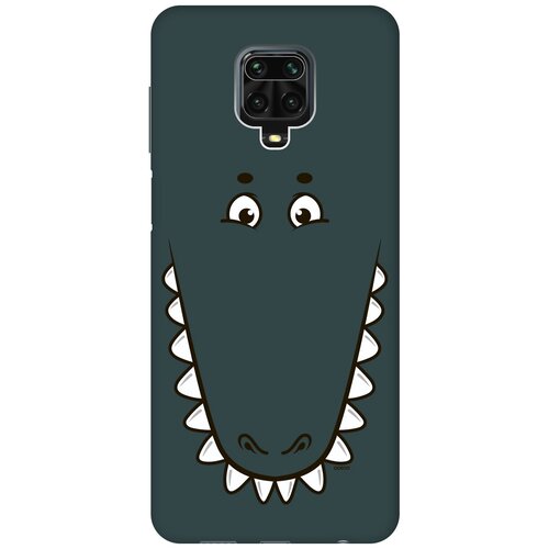 фото Силиконовая чехол-накладка silky touch для xiaomi redmi note 9s / note 9 pro с принтом "minimalistic croco" темно-зеленая gosso
