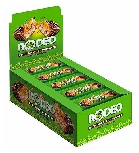 Конфеты KDV Rodeo шоколадный батончик с карамелью и нугой 21 шт по 30 г