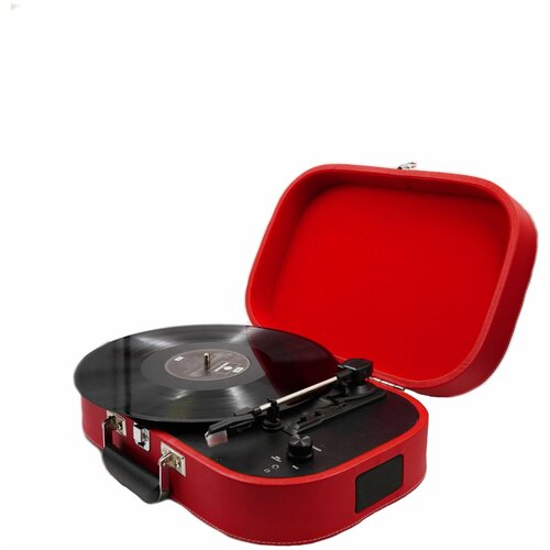Виниловый проигрыватель патефон AudioRetro AR-003, RCA разъём, AUX, 3 скорости воспроизведения, красный чемоданчик / Проигрыватель виниловых пластинок ретро / Музыкальный центр