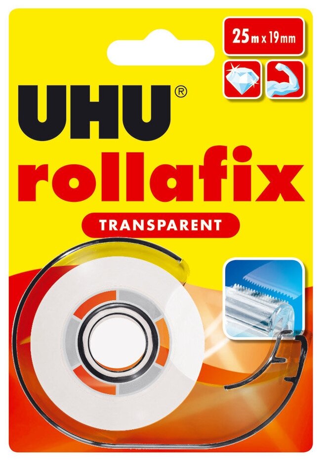Клеящая лента UHU ROLLAFIX прозрачная 19мм*7.5м, в диспенсере блистер