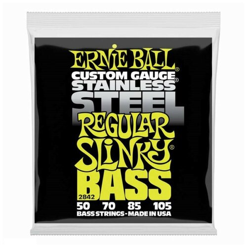 фото Струны 4-струнной для бас-гитары ernie ball 2842 stainless steel bass regular slinky (50-70-85-105)