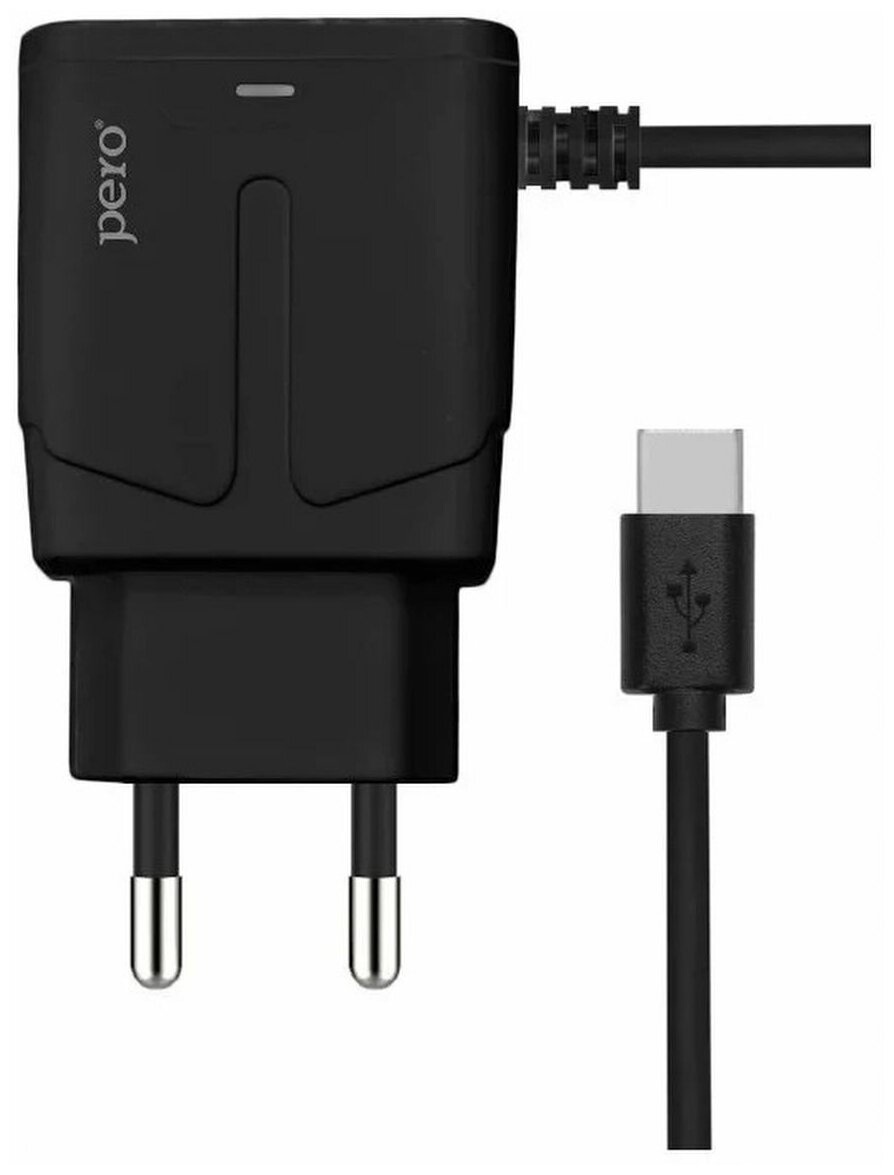 Сетевое зарядное устройство PERO TC04 1USB 2.1A + TYPE-C CABLE черный