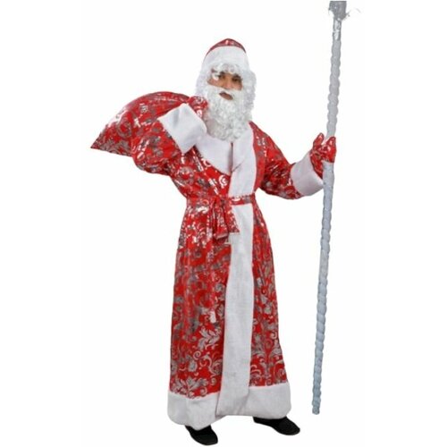 Костюм карнавальный Дед Мороз (красный) разм. 62, р.170 (шапка, шуба, пояс, варежки, мешок) детский костюм новогоднего деда мороза