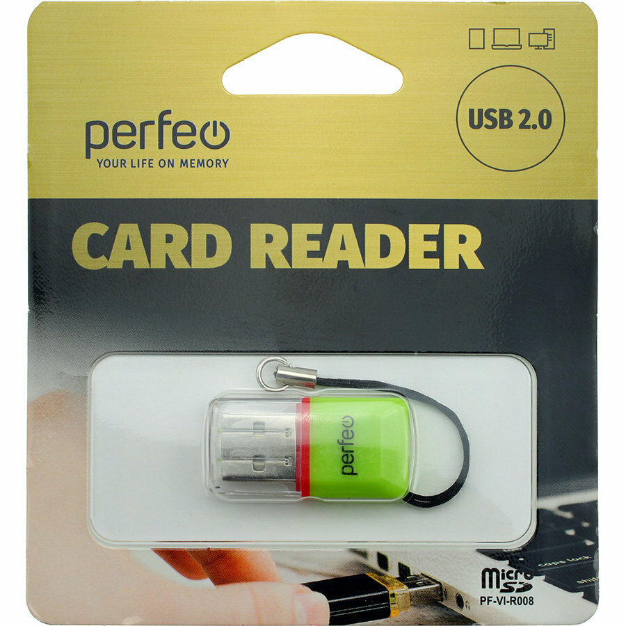 Картридер Perfeo Micro SD (PF-VI-R008 Green) зелёный