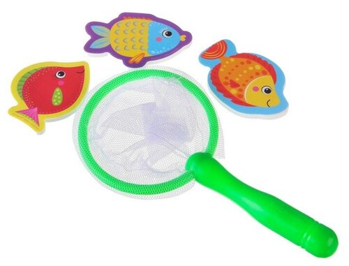 Набор для игры в ванне «Рыбалка: Поймай рыбку», сачок, 3 мягких стикера