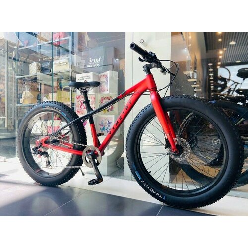 Велосипед Фэтбайк на спицах ТТ118 8s 26' Алюминиевая рама Гидравлический тормоз. черный/красный
