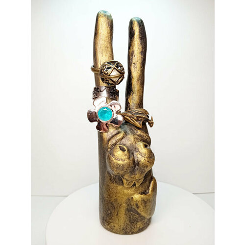 Подставка для колец 5.5х15х4.5 см, золотой фен шуй бронзовая фигурка статуэтка скульптура три звездных старца раздельно