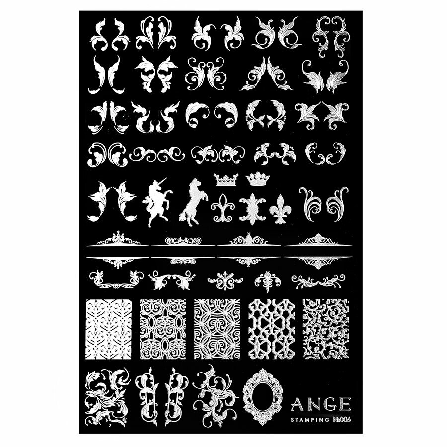 Пластина для стемпинга ANGE №006 «Барокко» узоры для маникюра, декора и дизайна ногтей