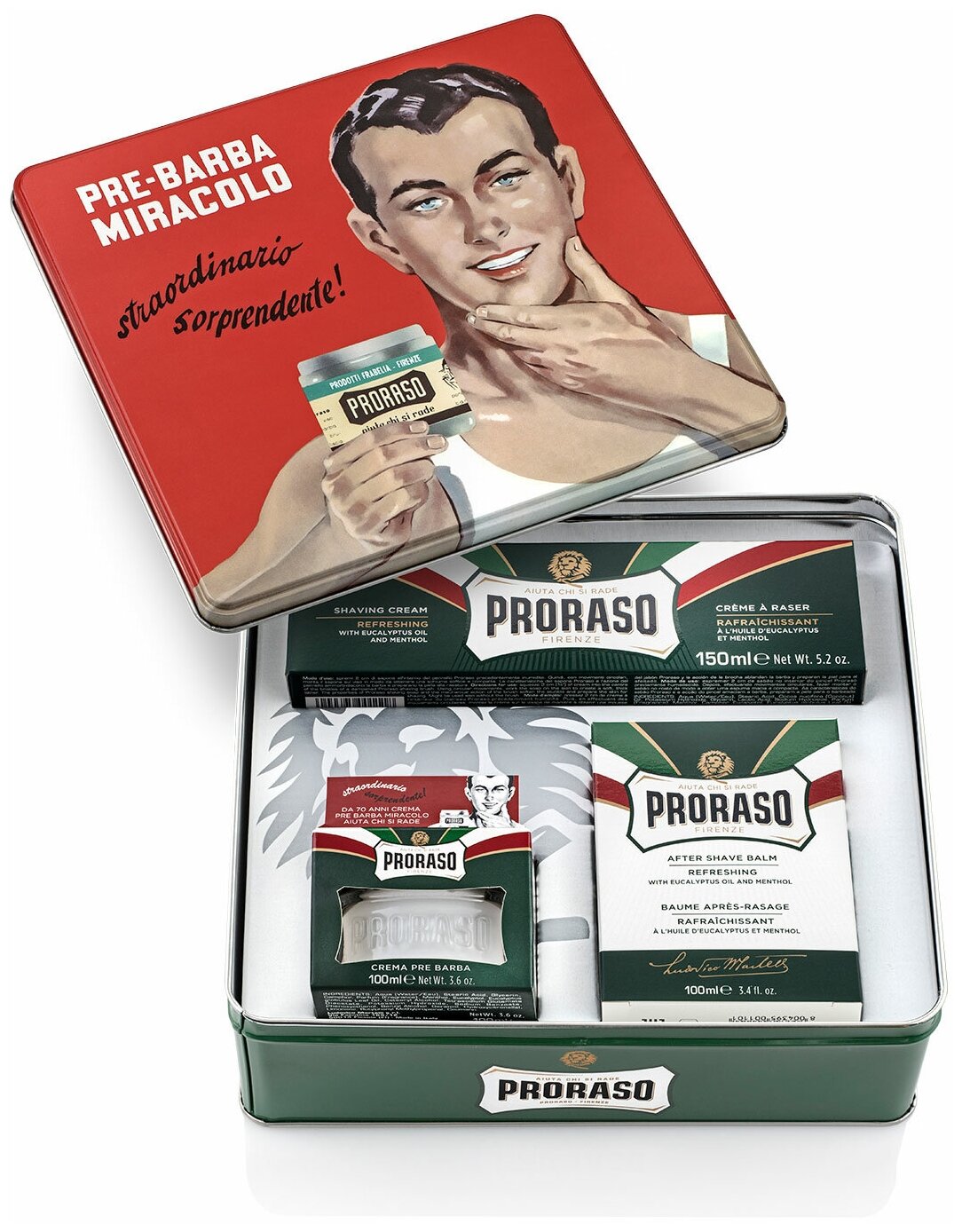 Набор для бритья Gino Vintage Selection Tin Green Range Proraso