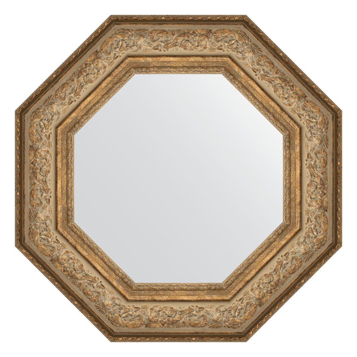 Зеркало настенное Octagon EVOFORM в багетной раме виньетка античная бронза, 60,6х60,6 см, для гостиной, прихожей, спальни и ванной комнаты, BY 3850