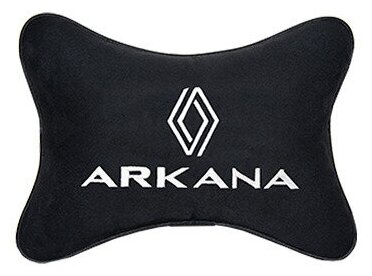Автомобильная подушка на подголовник алькантара Black с логотипом автомобиля RENAULT Arkana