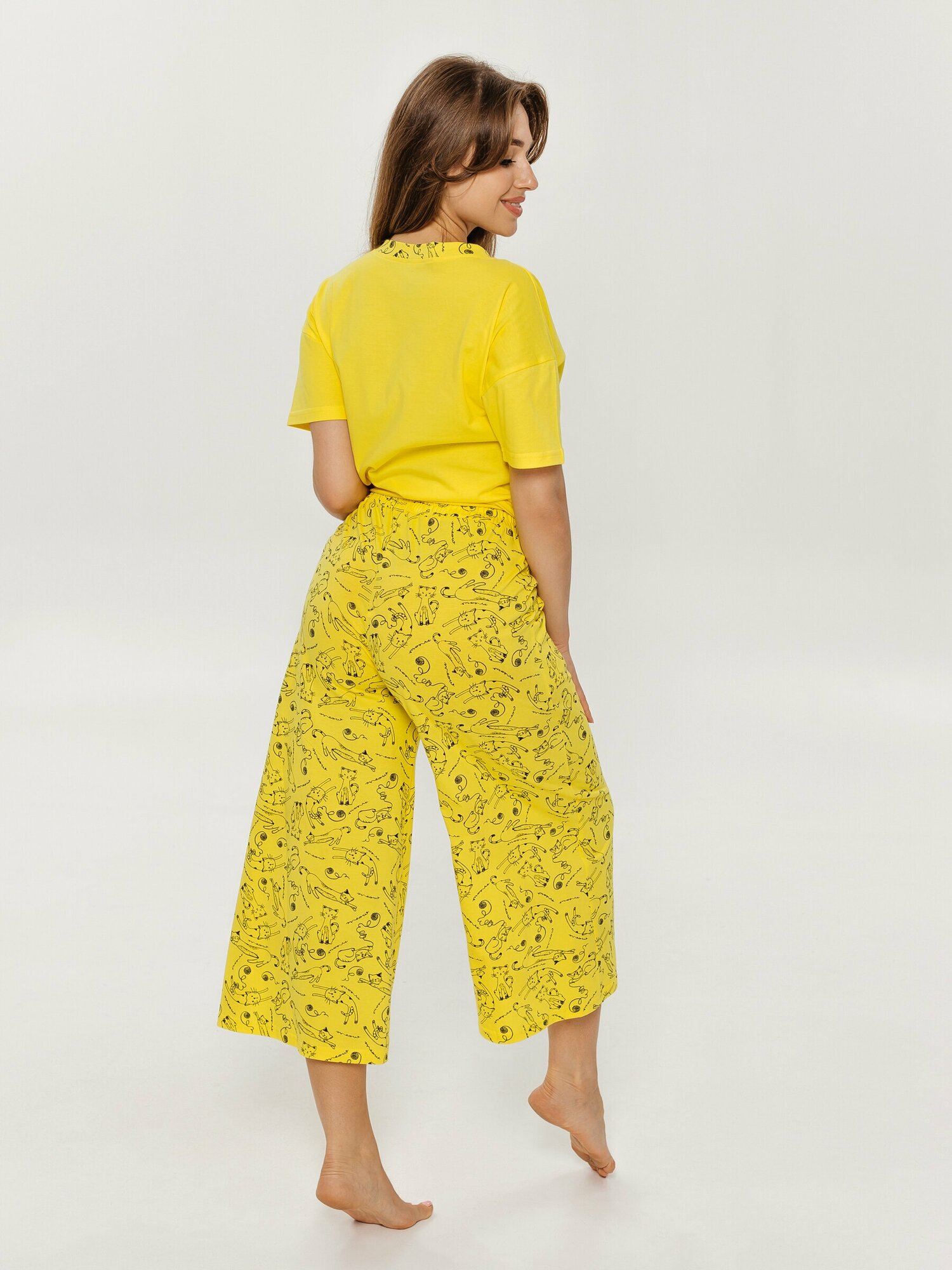 Костюм женский домашний Lovetex.store с брюками кюлоты, желтый, размер 46 - фотография № 4