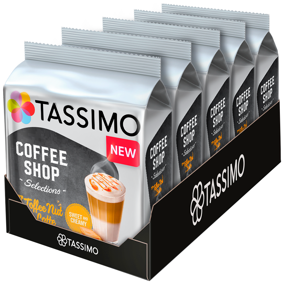 Кофе в капсулах Tassimo Toffee nut latte, 16 кап. в уп., 5 упаковок