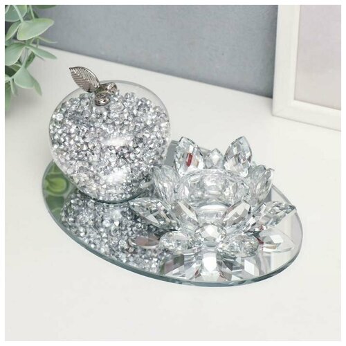 Сувенир/Сувенир стекло Лотос и яблоко на зеркале 8х9,8х16 см ,1 шт.