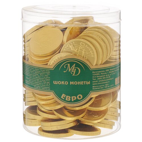 Фигурный шоколад Монетный двор Шоко монеты Евро, молочный шоколад, банка 6 г , 120 шт. в уп.
