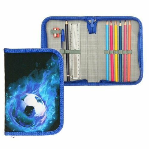 Пенал школьный на молнии ткань 1 секция с наполнением 13 х 195 см Мяч 800₽