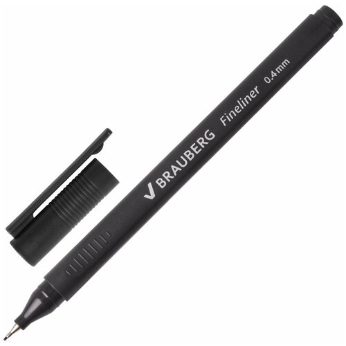 Квант продажи 3 шт. Ручка капиллярная (линер) BRAUBERG «Carbon», черная, металлический наконечник, трехгранная, линия письма 0,4 мм, 141523