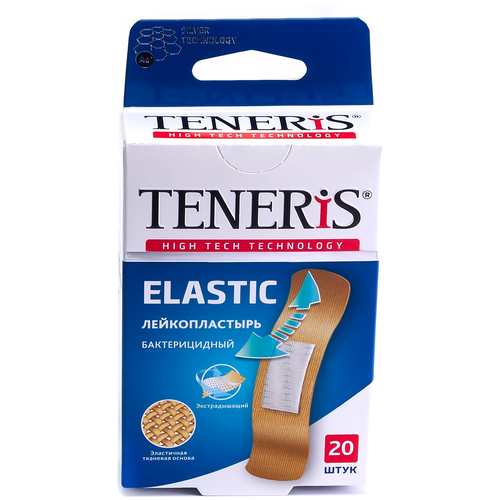 TENERIS Elastic лейкопластырь бактерицидный с ионами серебра на тканевой основе, 20 шт. бежевый