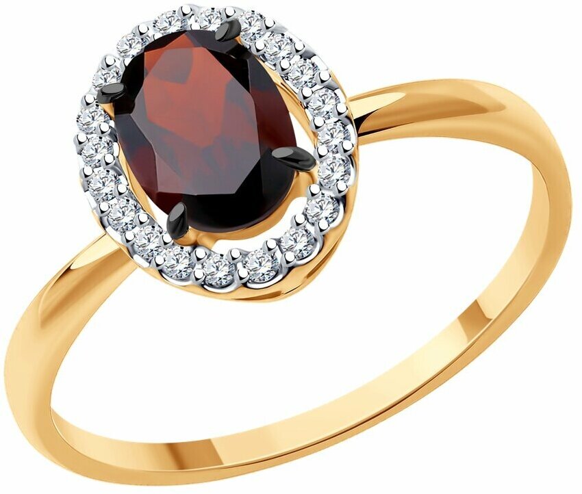 Кольцо Diamant, красное золото, 585 проба, фианит, гранат