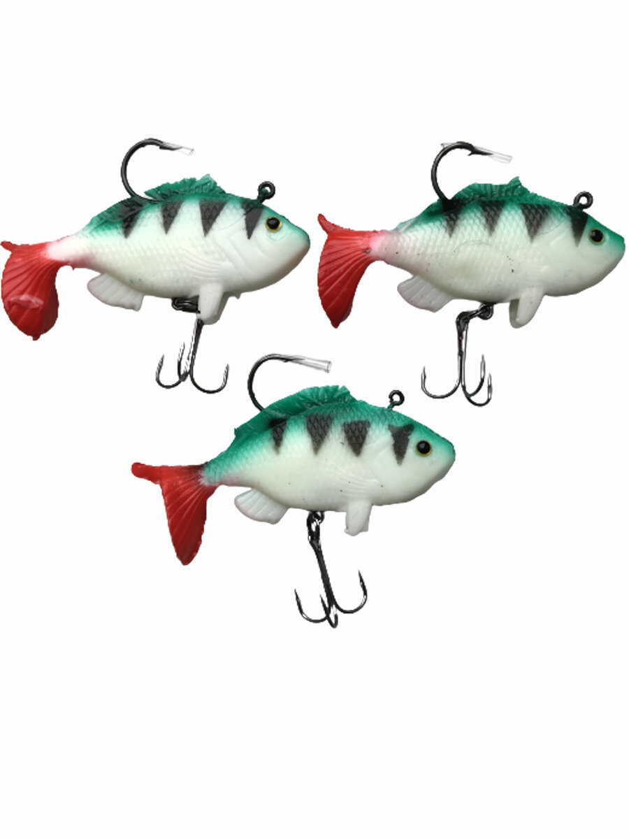 Рыболовная приманка с крючком, силиконовая, 3 шт в уп. Длина 8 см.