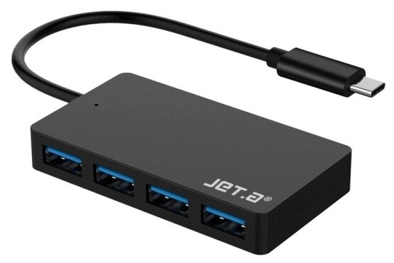 USB-концентратор Jet. A JA-UH38 USB Type C на 4 порта USB 3.0, Hot Plug, ультракомпактный, чёрный