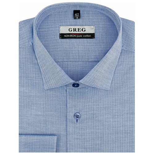 фото Рубашка мужская длинный рукав greg 213/191/0483, прямой силуэт / сlassic fit, цвет голубой, рост 174-184, размер ворота 42