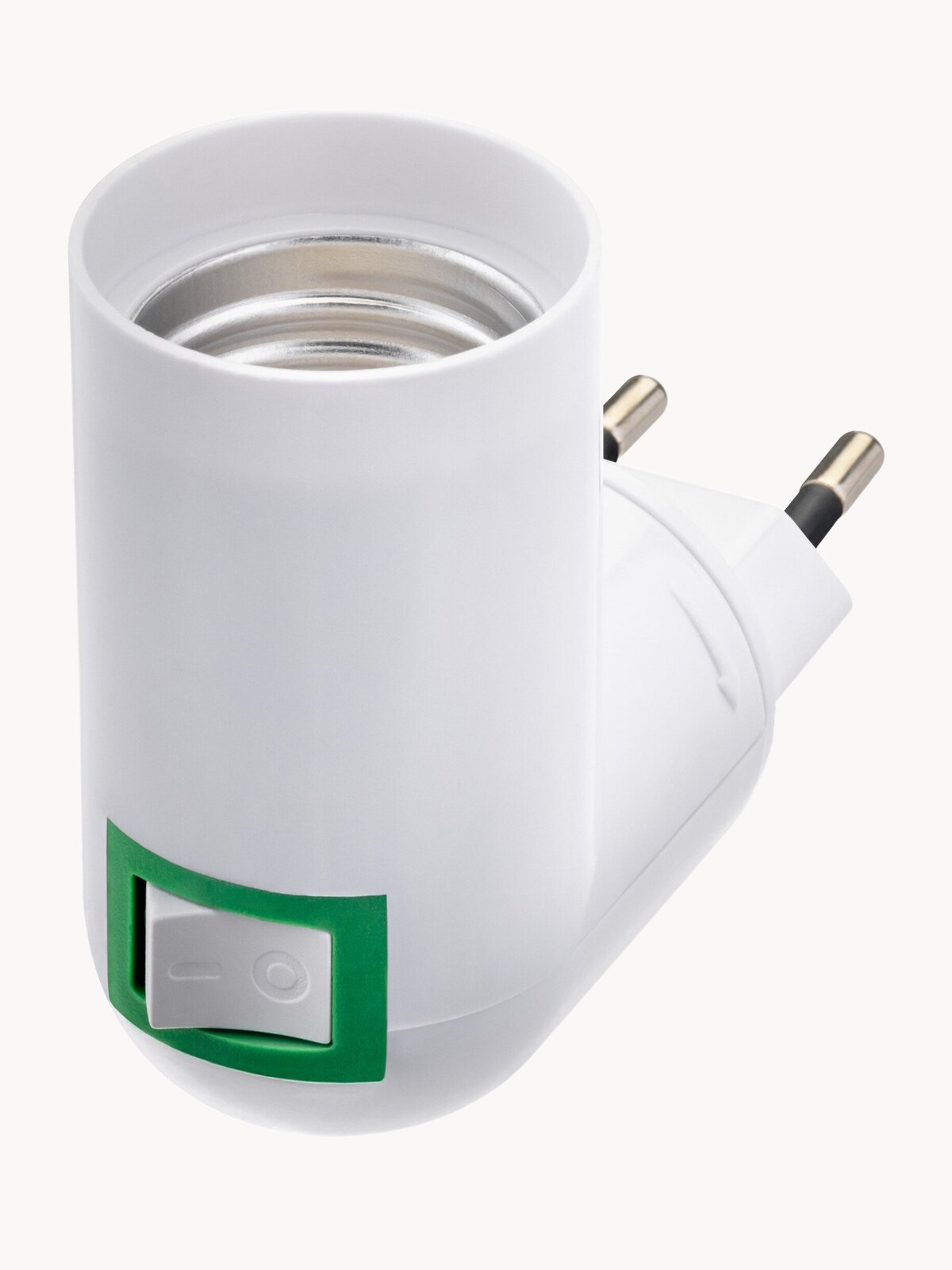 Переходник розеточный вилка-Е27, угловой, с выключателем белый, duwi 24639 8