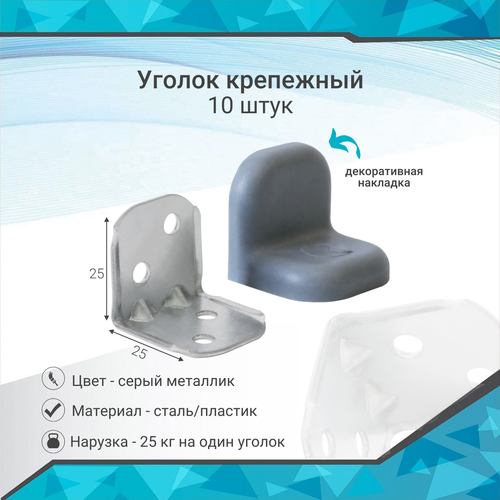 Уголок крепежный серый металлик с пластиковой крышкой 10 штук