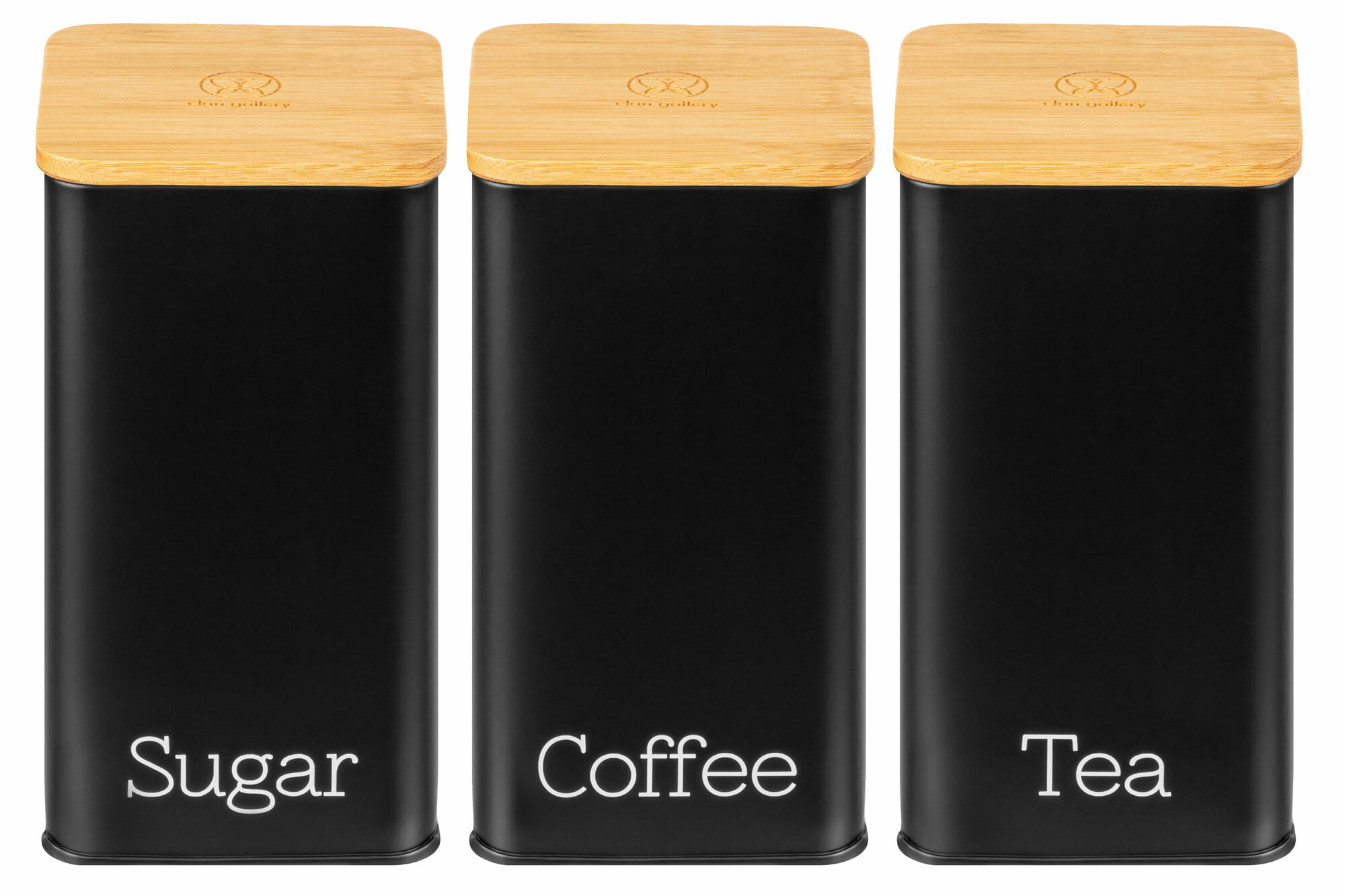 Набор 3 банок для хранения сыпучих продуктов / кофе / чая / сахара 1,6 л "Чай, кофе, сахар" черный с бамбук.крыш - фотография № 4