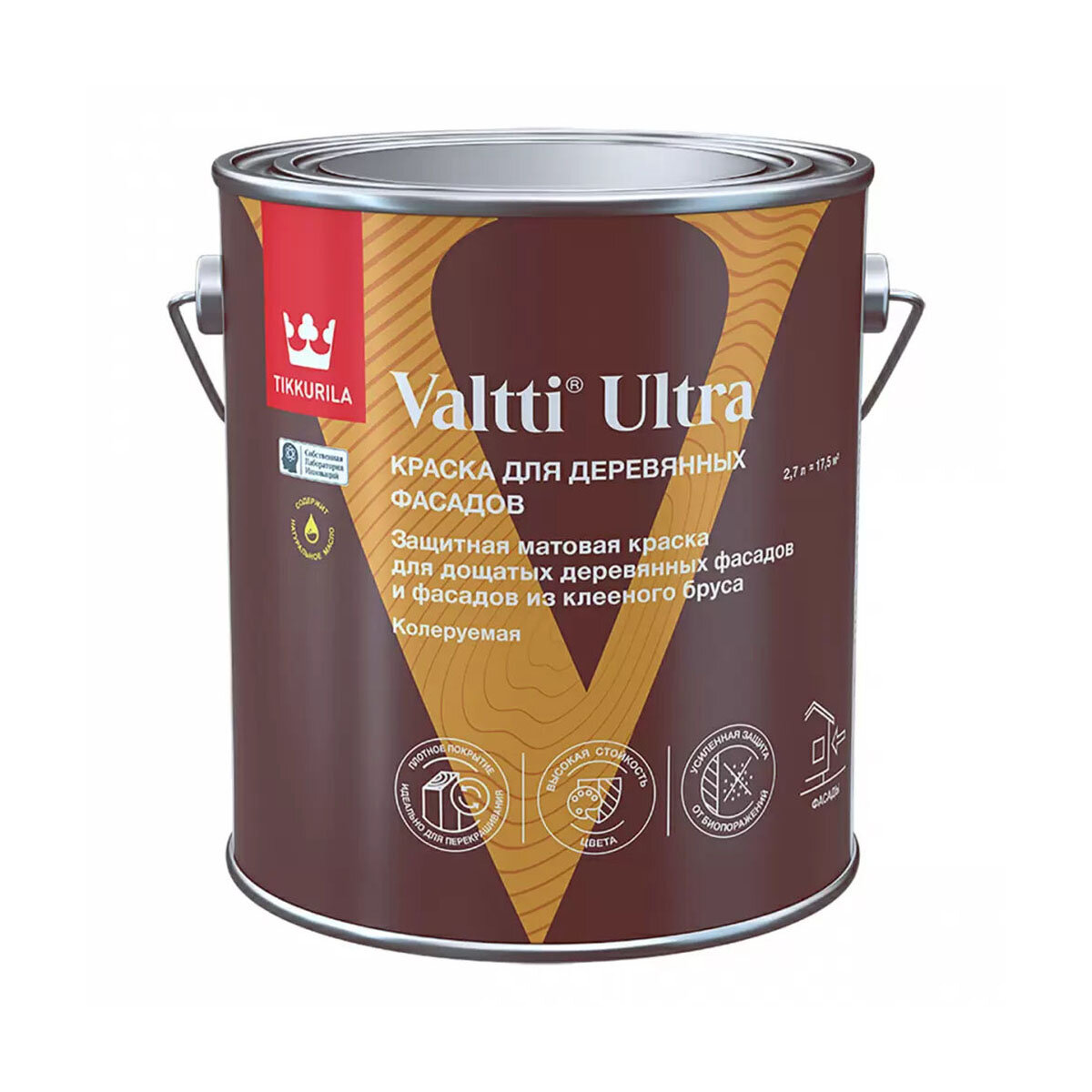 Краска для деревянных фасадов Tikkurila Valtti Ultra, матовая, база С, бесцветная, 2,7 л
