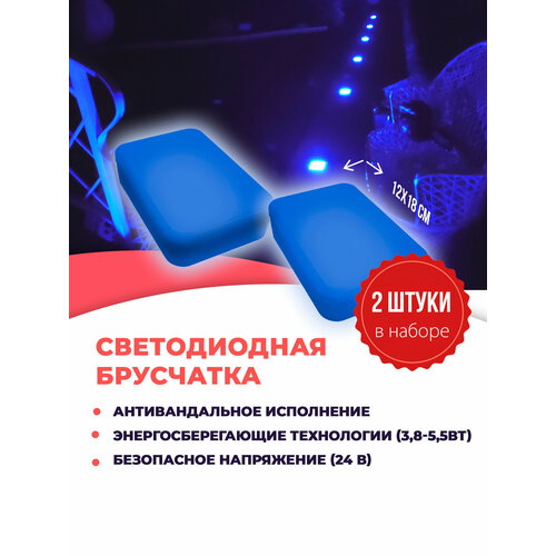 Набор уличных светодиодных Led тротуарных светильников из 2х шт, (светодиодная брусчатка) размер 120х180х50 мм, синий