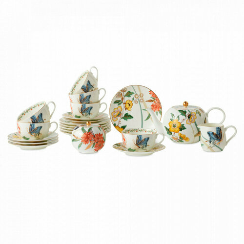 Сервиз чайный на 6 персон, 21 предметов, фарфор, белый, декор MHCNPO30217 Гармония