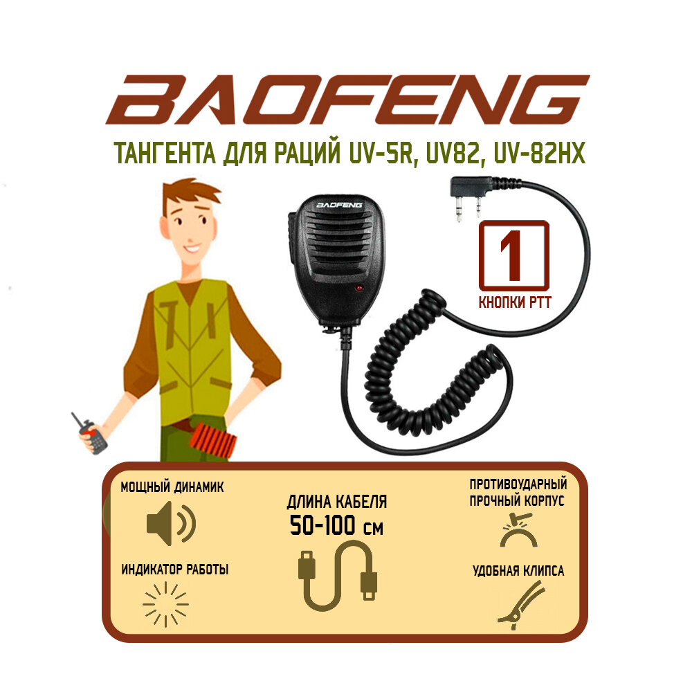 Тангента с клипсой для рации Baofeng UV-5R