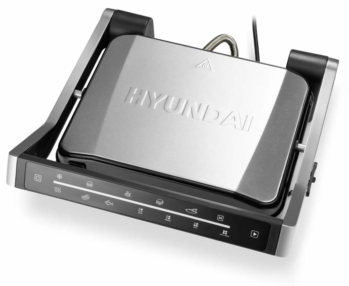 Электрогриль Hyundai HYG-3022, серебристый и черный