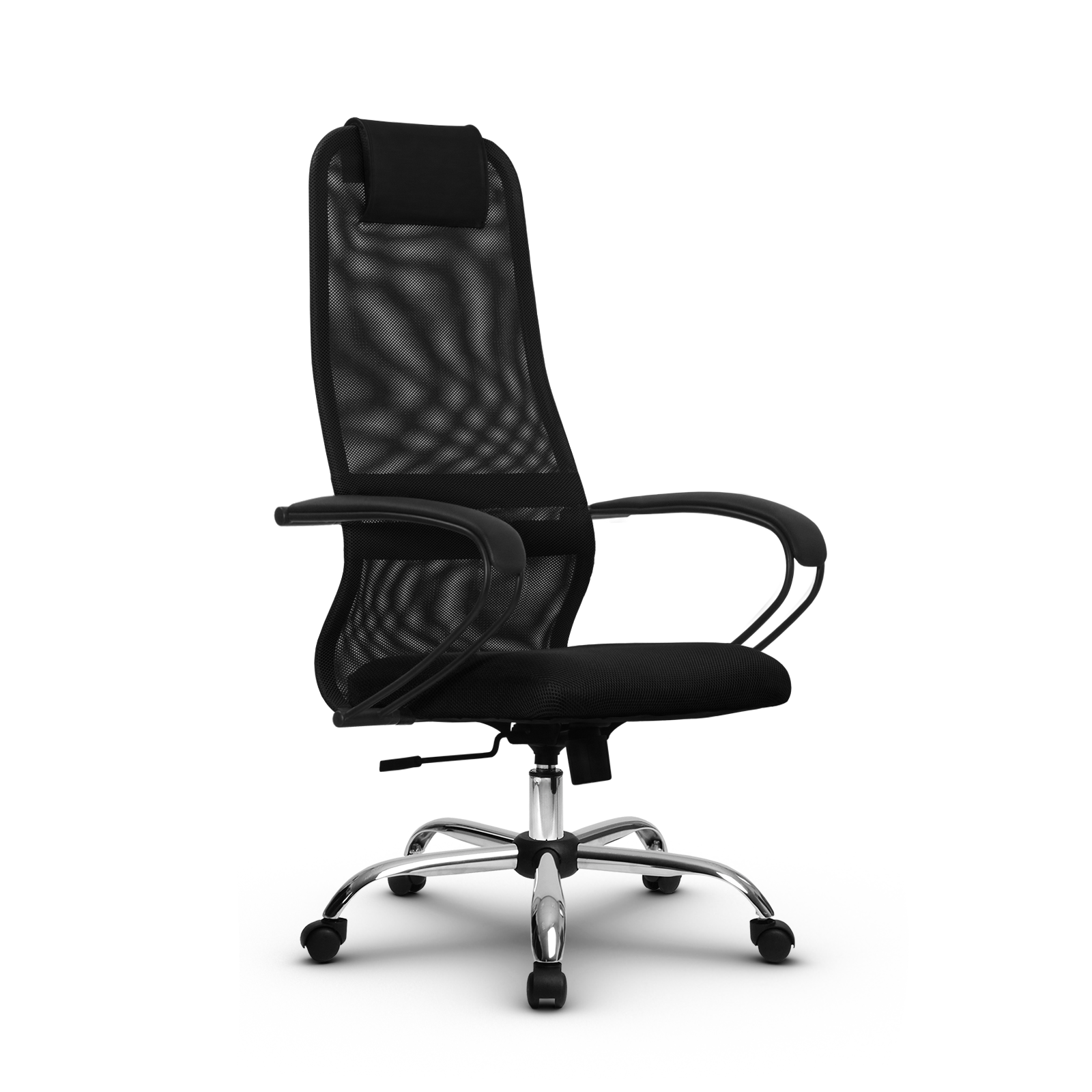 Кресло офисное "SU-B-8" (Хром/Спинка - сетка черная/Сиденье - ткань-сетка черная)