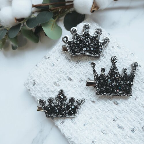 Набор заколок Короны 3 шт 6 см ручная работа черная 399₽