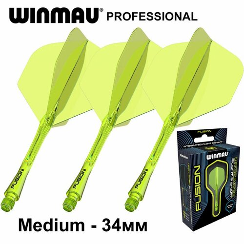 Литые оперения с хвостовиками WINMAU FUSION Medium Fluoro Yellow (жёлтые). Профессиональный уровень. Для дротиков Дартс.