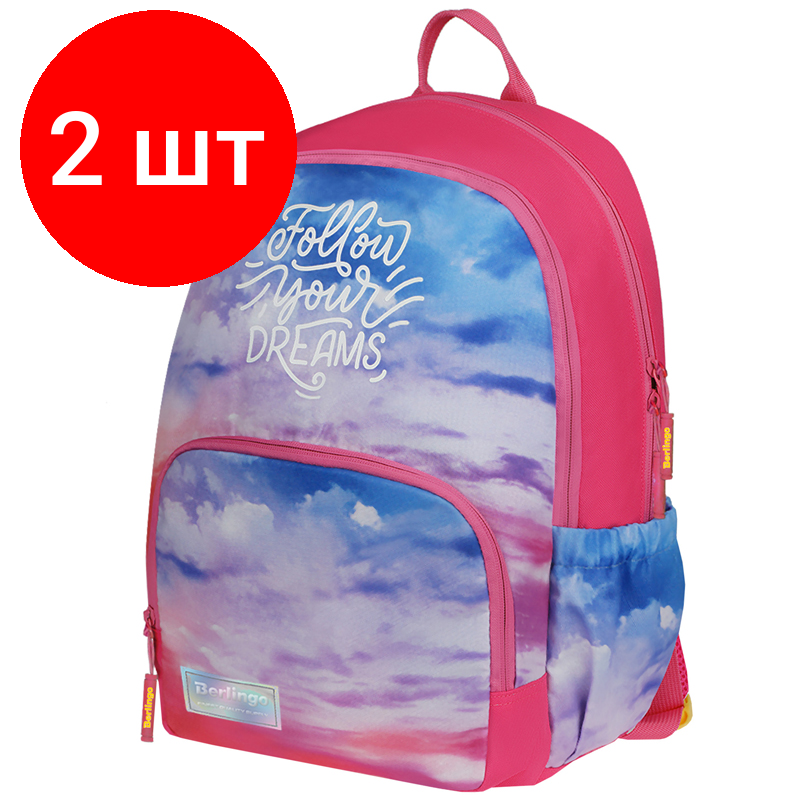 Комплект 2 шт, Рюкзак Berlingo Light "Sky pink" 39.5*28*16см, 2 отделения, 3 кармана, уплотненная спинка